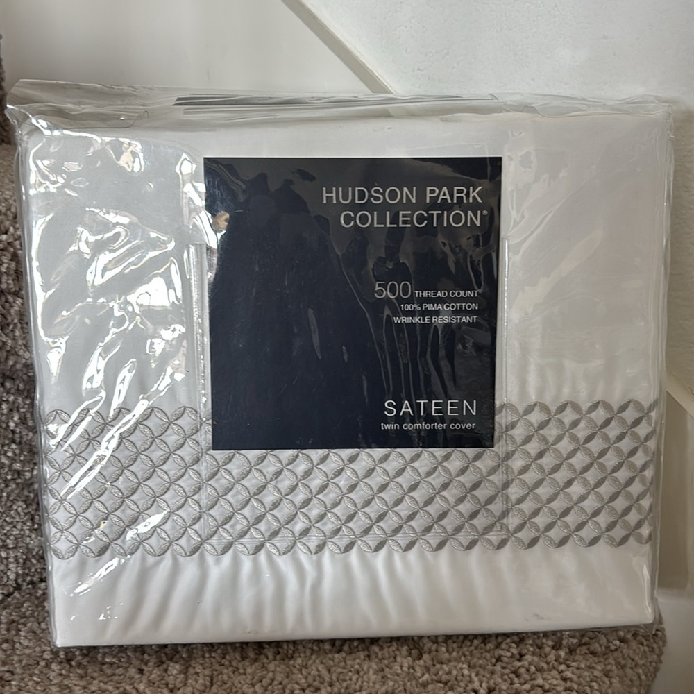 Hudson Park Collection 500TC Embroidered Geo Duvet Cover Twin Pima Cotton $340 - Picture 4 of 7